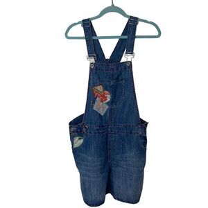 Joe Browns Womens Applique Jean Short Overalls Size 10 Blue Denim Patchwork